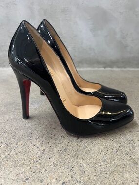 Christian Louboutin Black Patent Stiletto Pumps with Red Sole